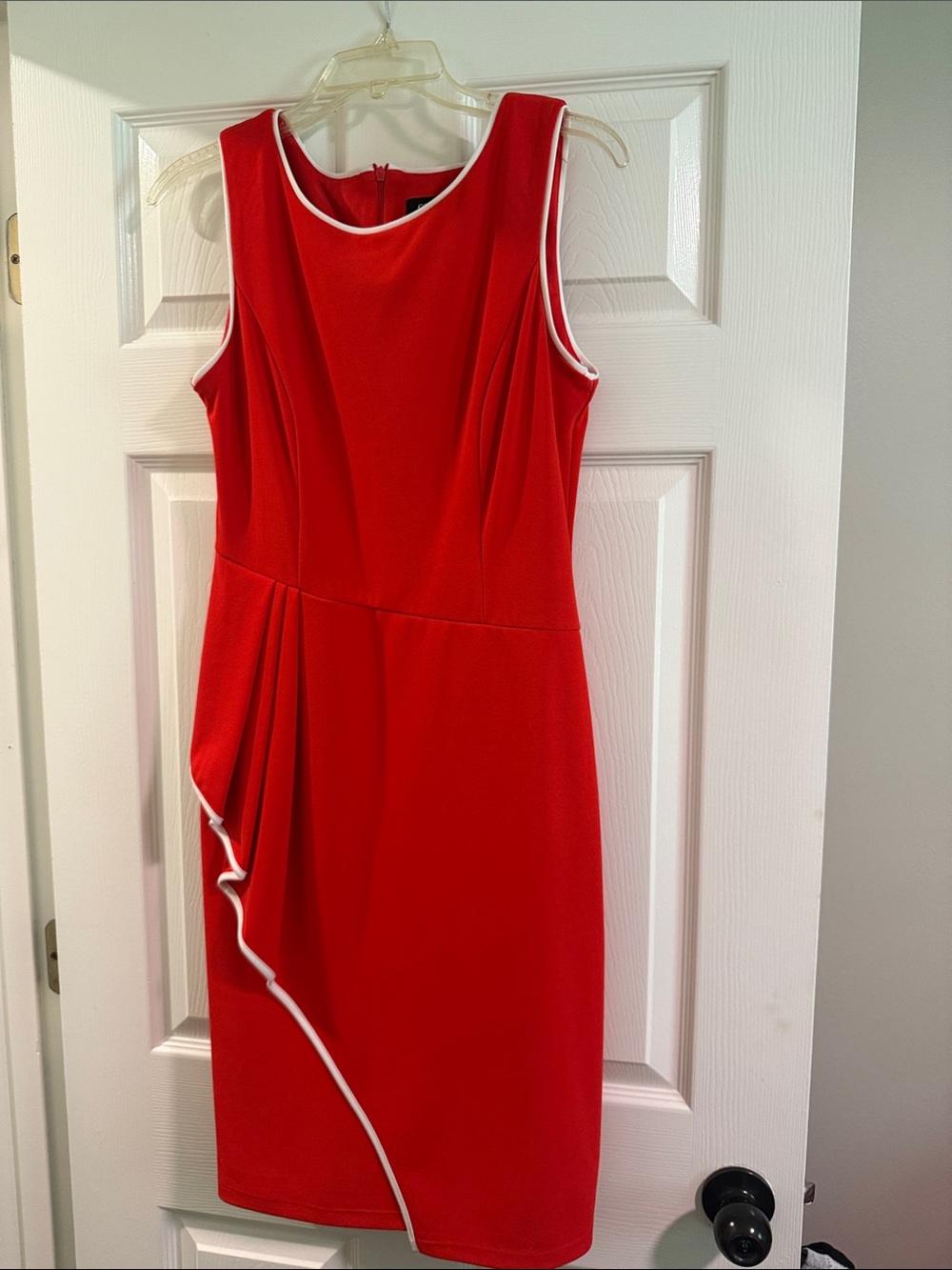 Red Sheath Dress with White Piping - Elegant Women's Dress